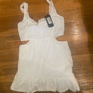 White, floral/lace NastyGal Dress with cut-outs